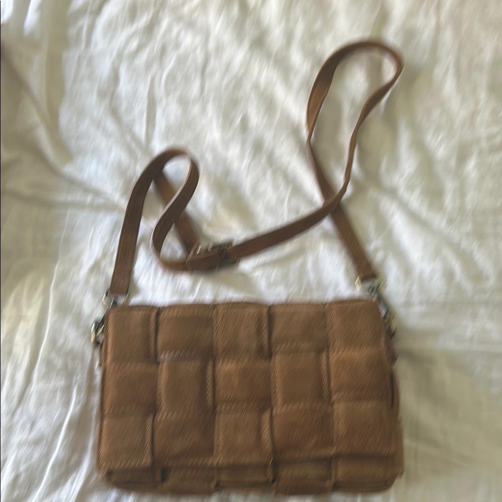 Suede cognac Italian woven crossbody